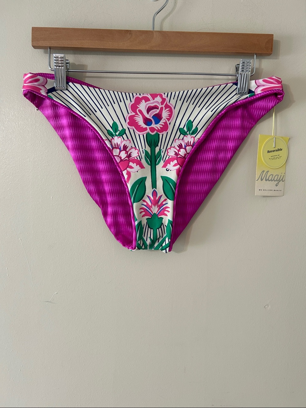 New Maaji Deep Pink Sublimity Regular Rise Classic Bikini Bottom Reversible Lg